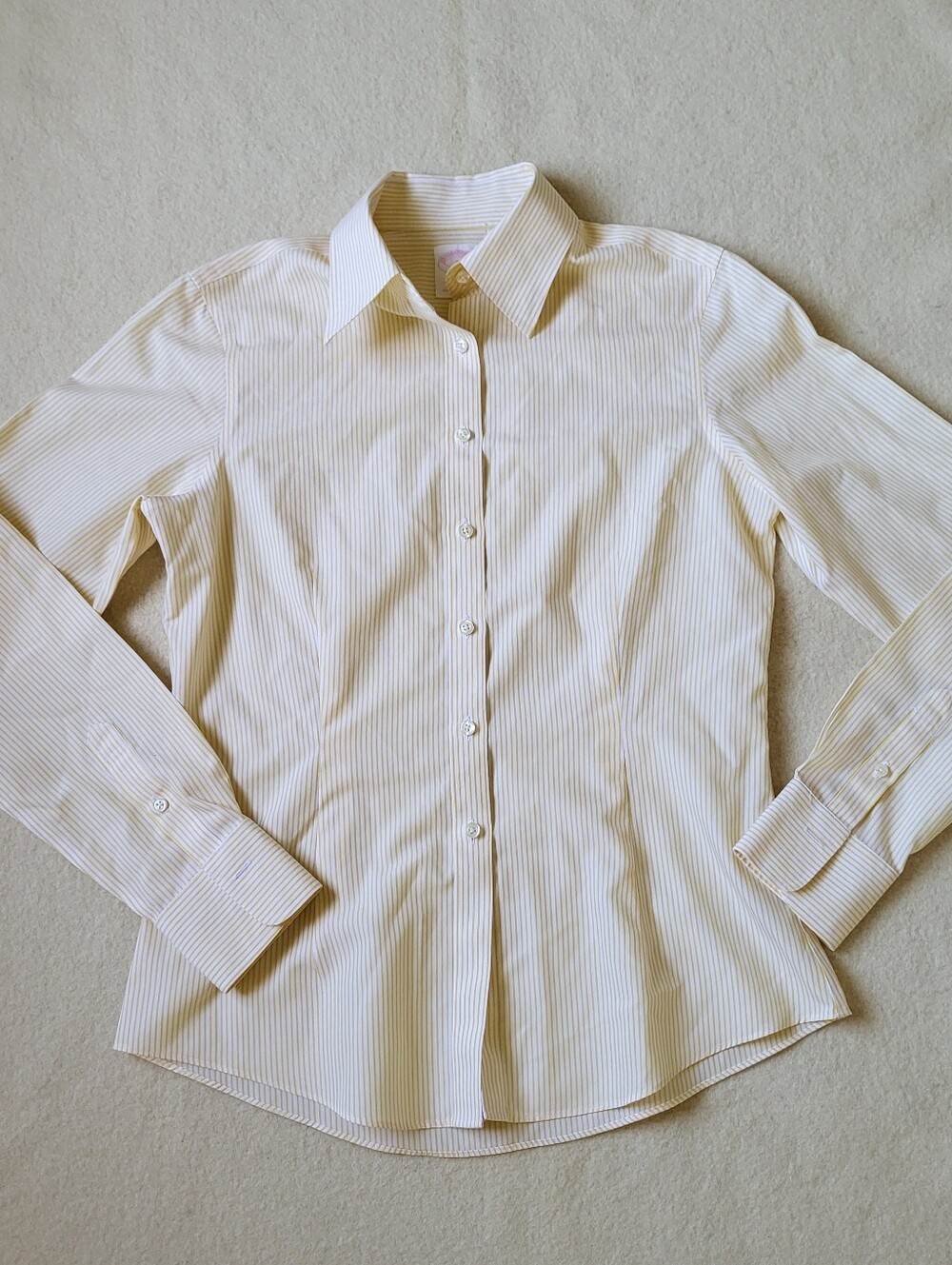 Brooks Brothers Yellow White Stripe Button Down Women's Size 4 Tailored Fit